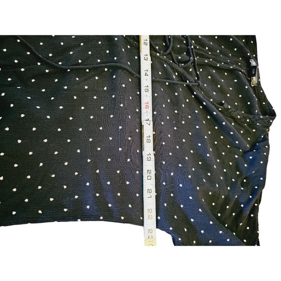 Billabong Flowy blouse size Medium lace up front long sleeve polka dot blue - Picture 6 of 9